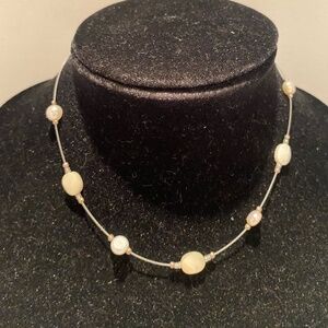 Sterling Silver Wire Necklace with Pearl/Mother of Pearl
